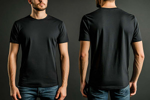 plain black t-shirt, front and back, a Shirt Mockup by VetalStock