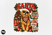 Santa Stop Here Golden Retriever PNG, a Seasonal Illustration by CraftArtStudio (Thumbnail 1 of 4)