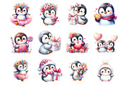 Penguin Valentine's Day Clipart, an Illustration by SinaCreation (Thumbnail 2 of 11)