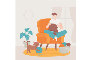 man makes knitwork, a Person Illustration by studiogstock