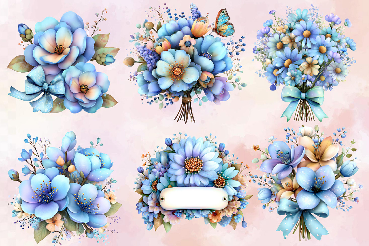 Whimsical Blue Flowers Spring Clipar, an Illustration by SVGArt (Photo 5 of 9)
