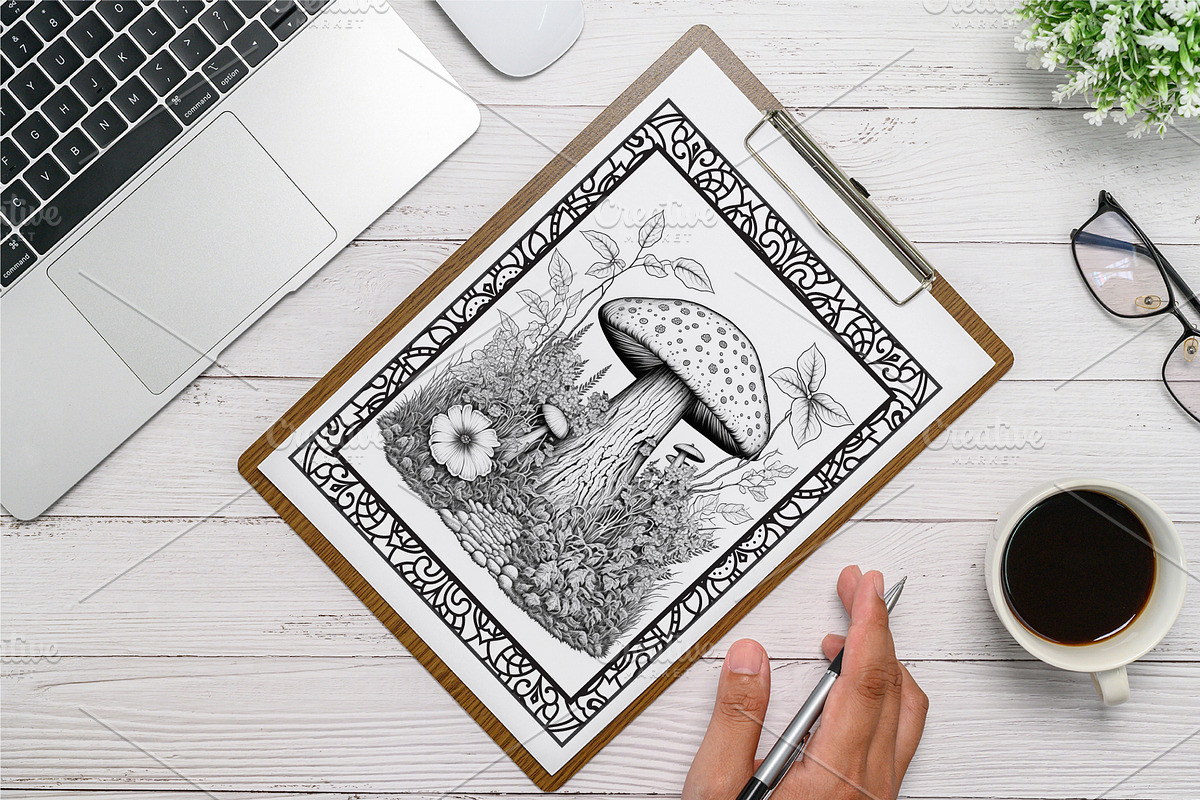 Mushroom Coloring Pages Set 63 Pages, a Food Illustration by Blue Digital Studio (Photo 2 of 4)