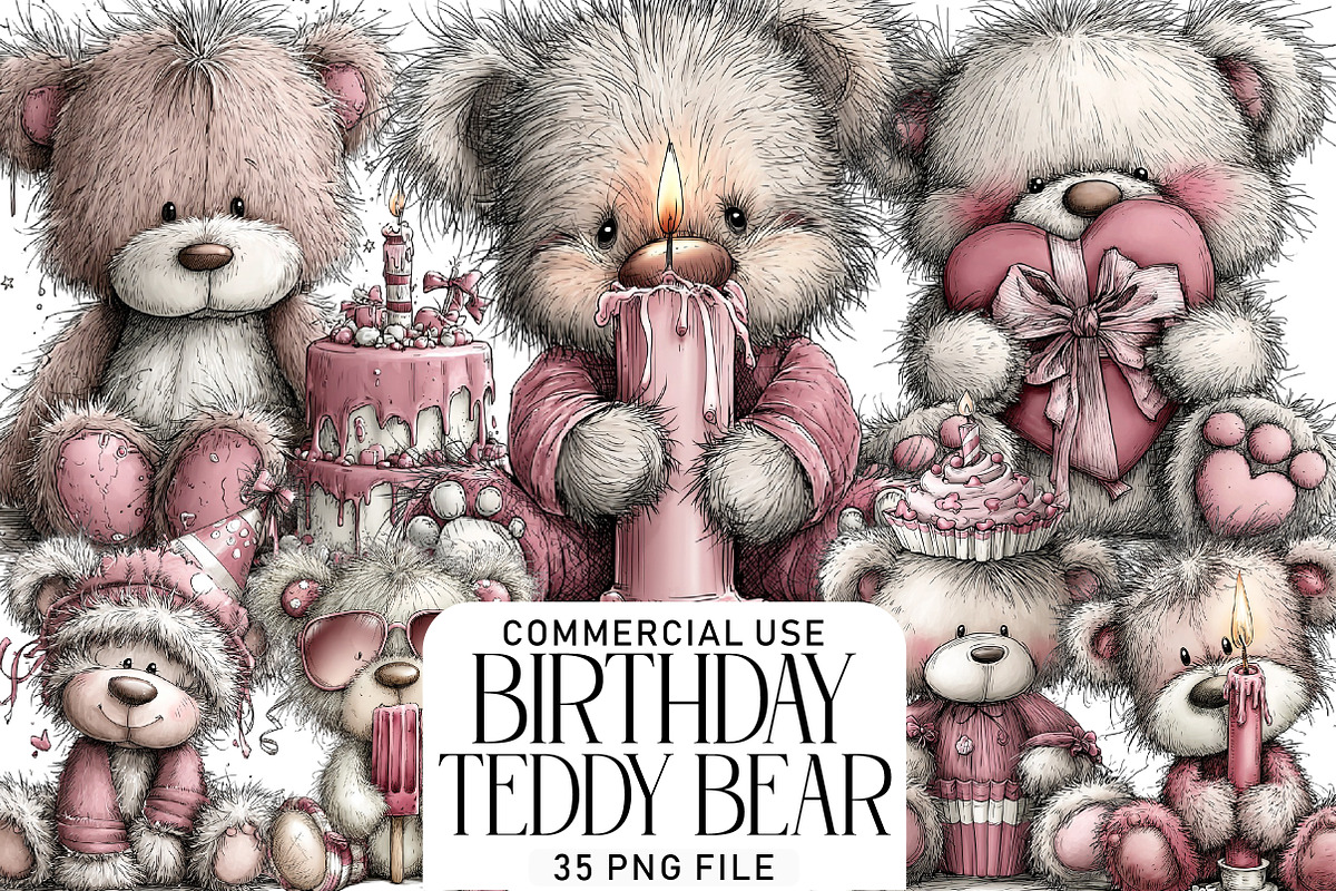 Whimsical Birthday Teddy Bear Clipar, an Illustration by Daily.Designs (Photo 1 of 8)