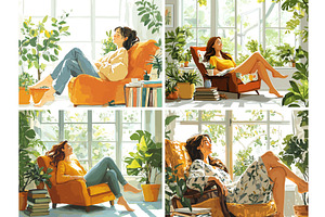 Relaxed woman smiling armchair cozy, a Person Illustration by Onyx