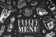 Burger menu. Hand-drawn. Chalk style, a Decorative Illustration by Margo Miller (Thumbnail 5 of 15)