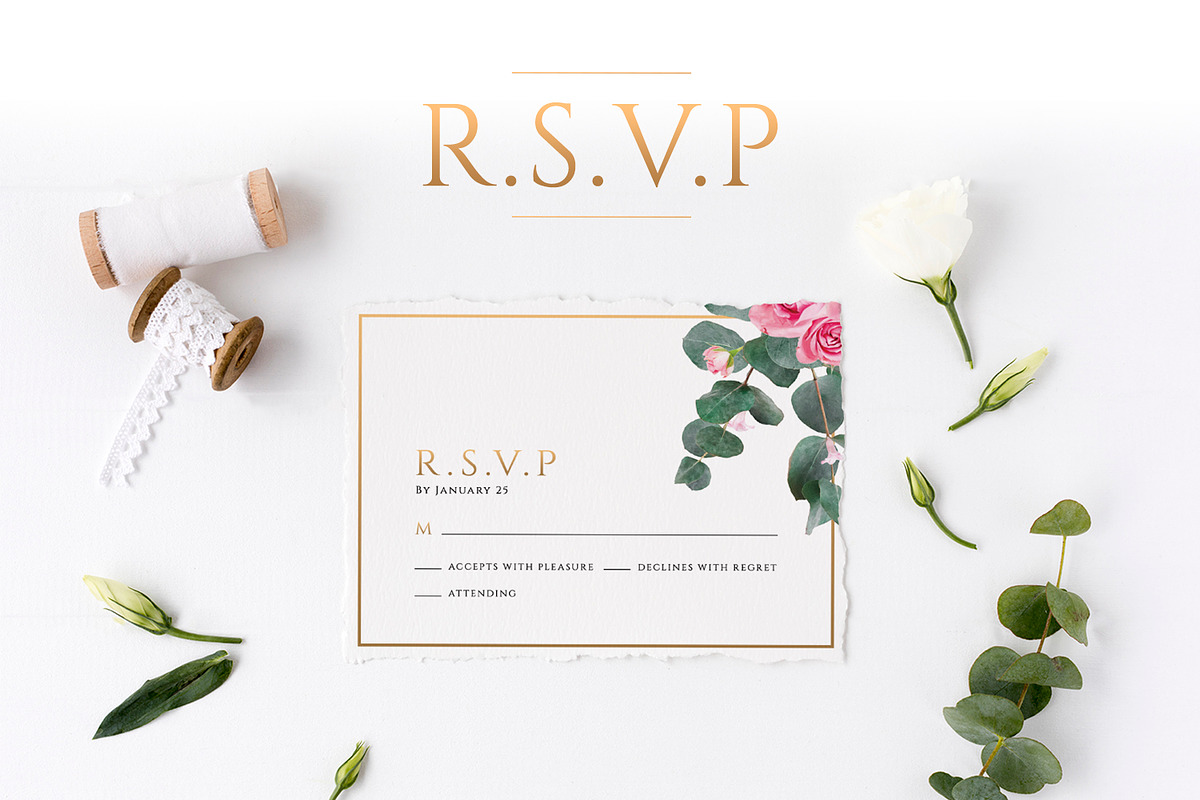 Eucalyptus & Gold Wedding Suite, an Invitation Template by Azka Creative (Photo 5 of 8)