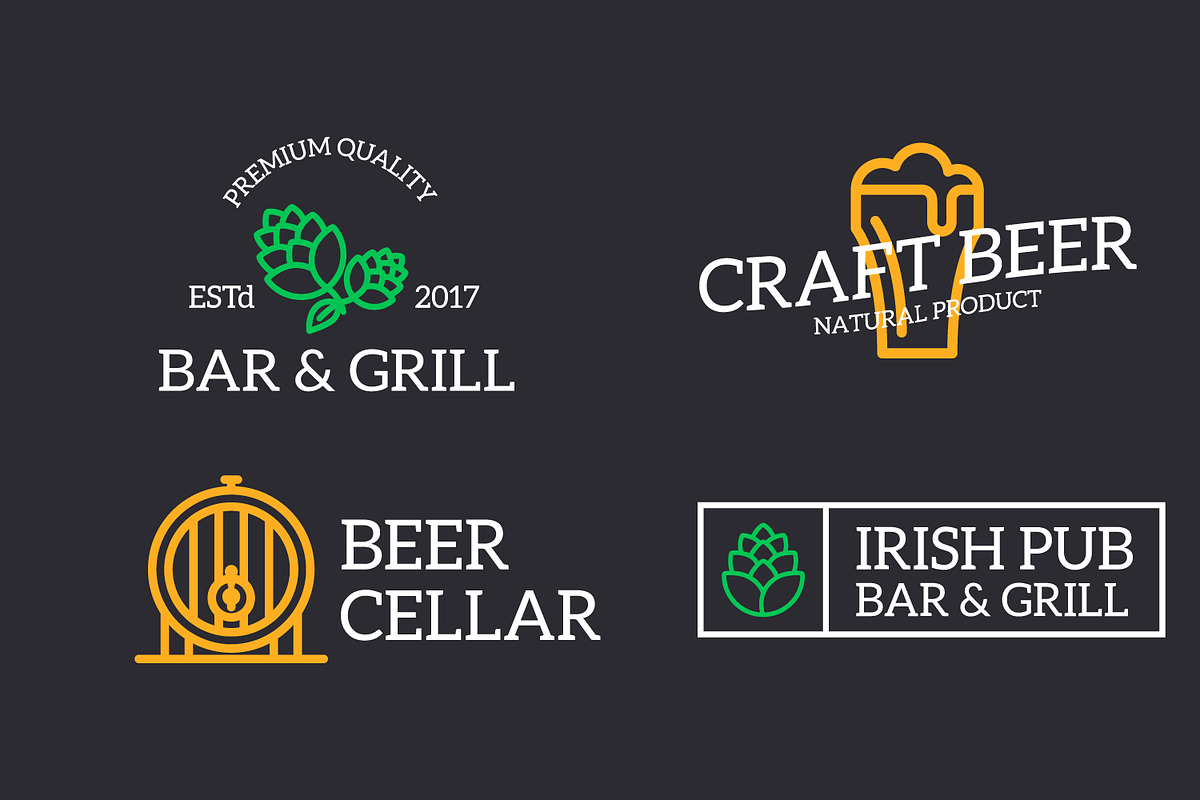 Set of retro vintage beer and alcohol logo or insignia, emblems, labels and badges and other branding objects. Vector line style, a Branding & Logo Template by GraphiShop (Photo 3 of 4)