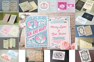 Mega Set Vintage Wedding Invitations, an Invitation Template by OneVectorStock