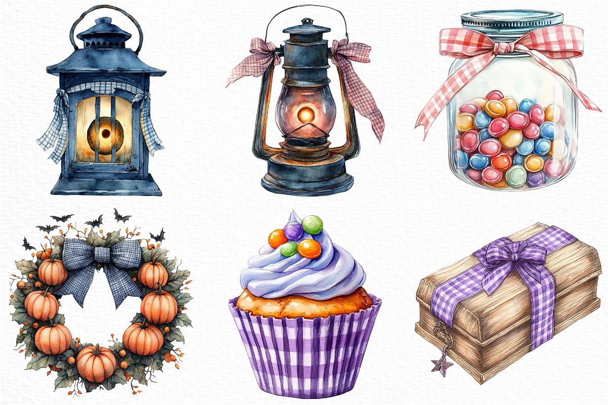 Purple Gingham Halloween Clipart, an Illustration by Craft Nest (Photo 3 of 6)