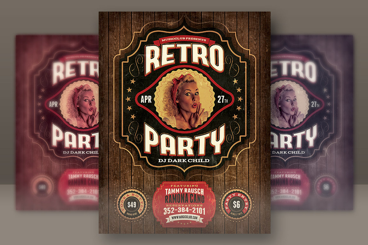Retro Party Flyer Template, a Flyer Template by Cruzine (Photo 1 of 3)