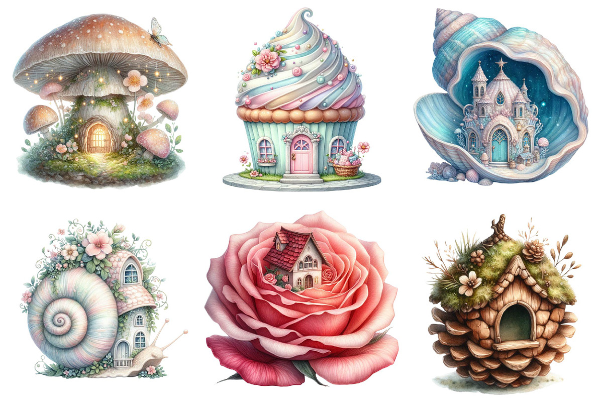 Cute Fairy Houses Clipart Bundle, an Illustration by DreamPrint404 (Photo 6 of 6)