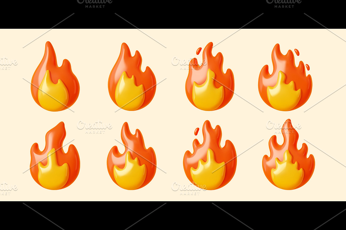 3d fire flames, bonfire icons set, a Decorative Illustration by Buch&Bee (Photo 3 of 3)