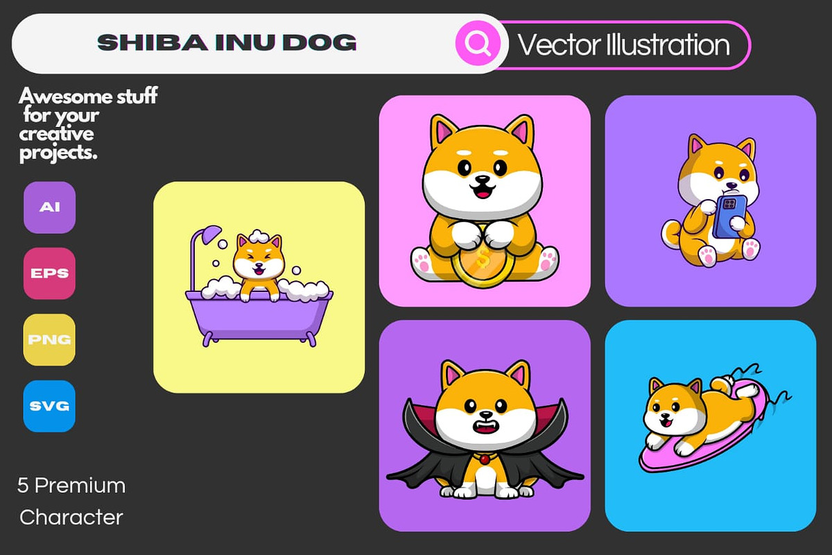 Cute Shiba Inu Dog Cartoon Vector, an Animal Illustration by Artstorystudio (Photo 1 of 6)