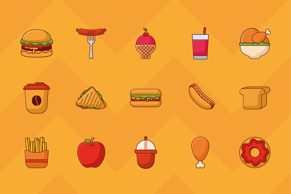 Fast Food Icon Set, a Templates & Theme by studiogstock (Photo 1 of 4)