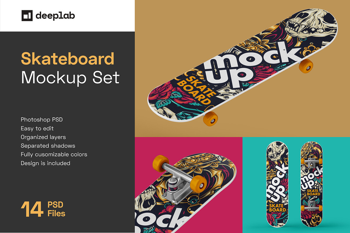 Skateboard Mockup Set, a Product Mockup by Deeplab (Photo 1 of 17)