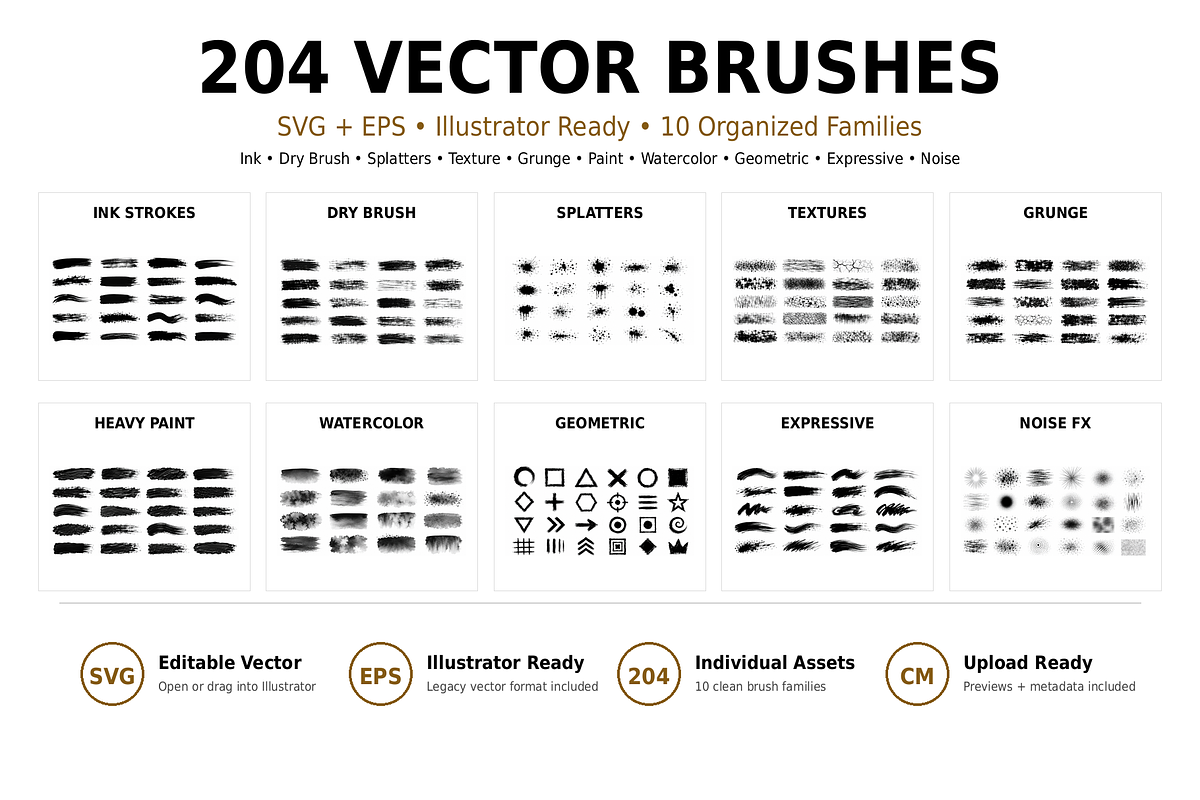 204 Ink Texture Vector Brushes, a Brush Add-On by ZinetroN (Photo 2 of 13)