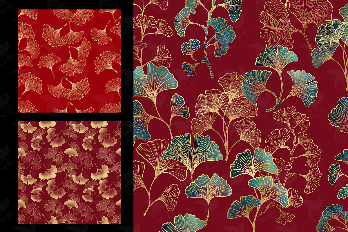 Red and Gold Ginkgo Digital Paper, a Texture Graphic by Digital Curio (Photo 2 of 5)