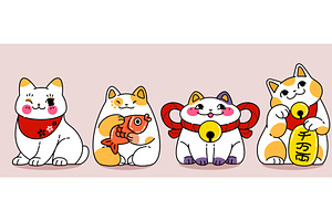 Maneki neko cats set isolated on, an Animal Illustration by art PVP - market
