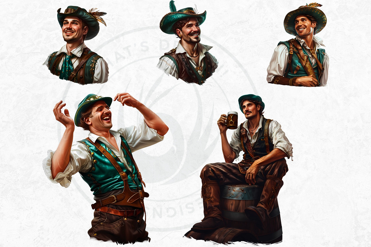Oktoberfest Bavarian Men Clipart Set, a Seasonal Illustration by ThatsDesignArt (Photo 8 of 9)