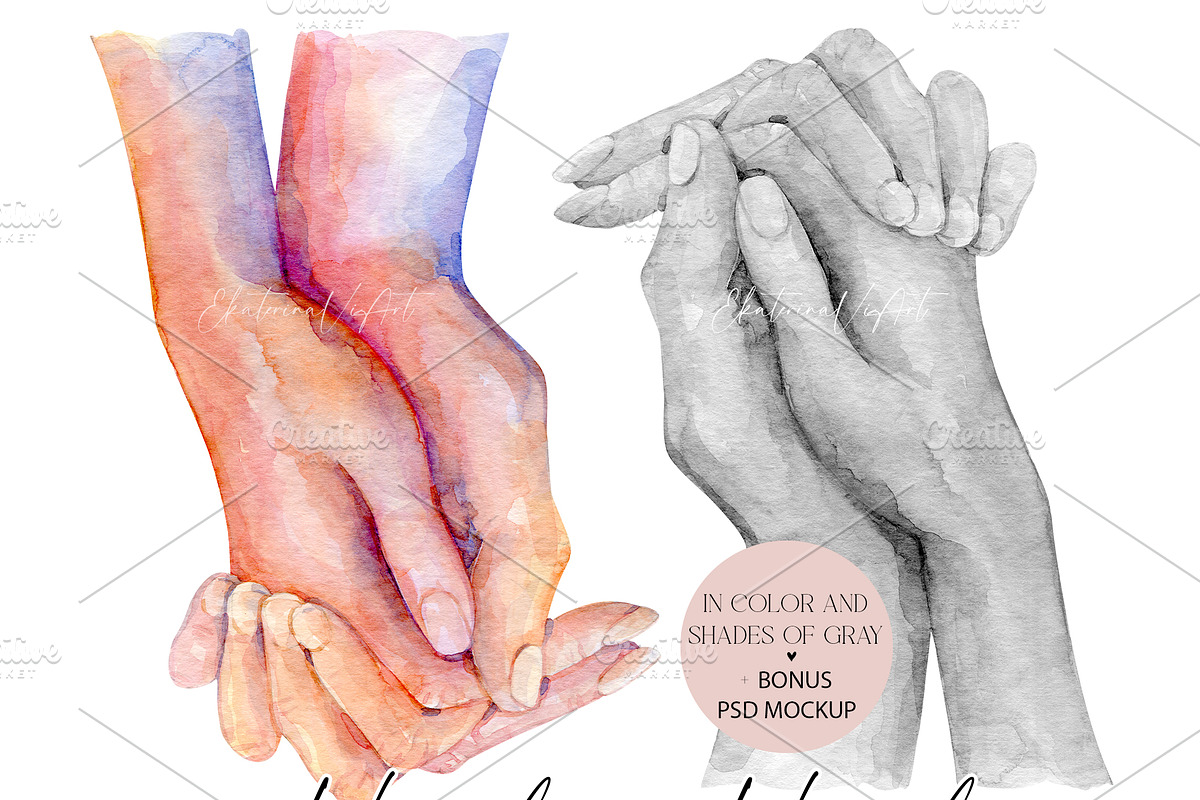Hand in Hand Color & Grayscale PNG, a Person Illustration by EkaterinaViArt (Photo 6 of 6)