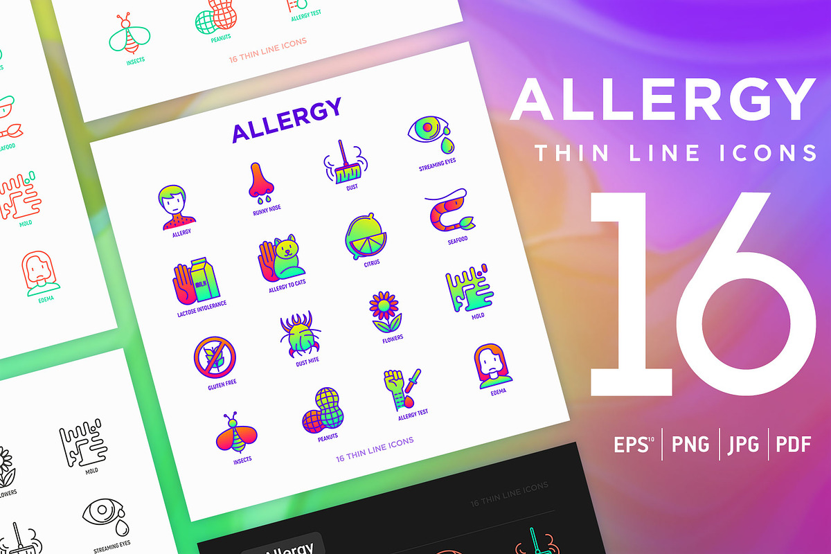 Allergy | 16 Thin Line Icons Set, an Outline Icon by Alex Blogoodf (Photo 1 of 7)