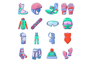 Snowboarding Equipment Icons Set