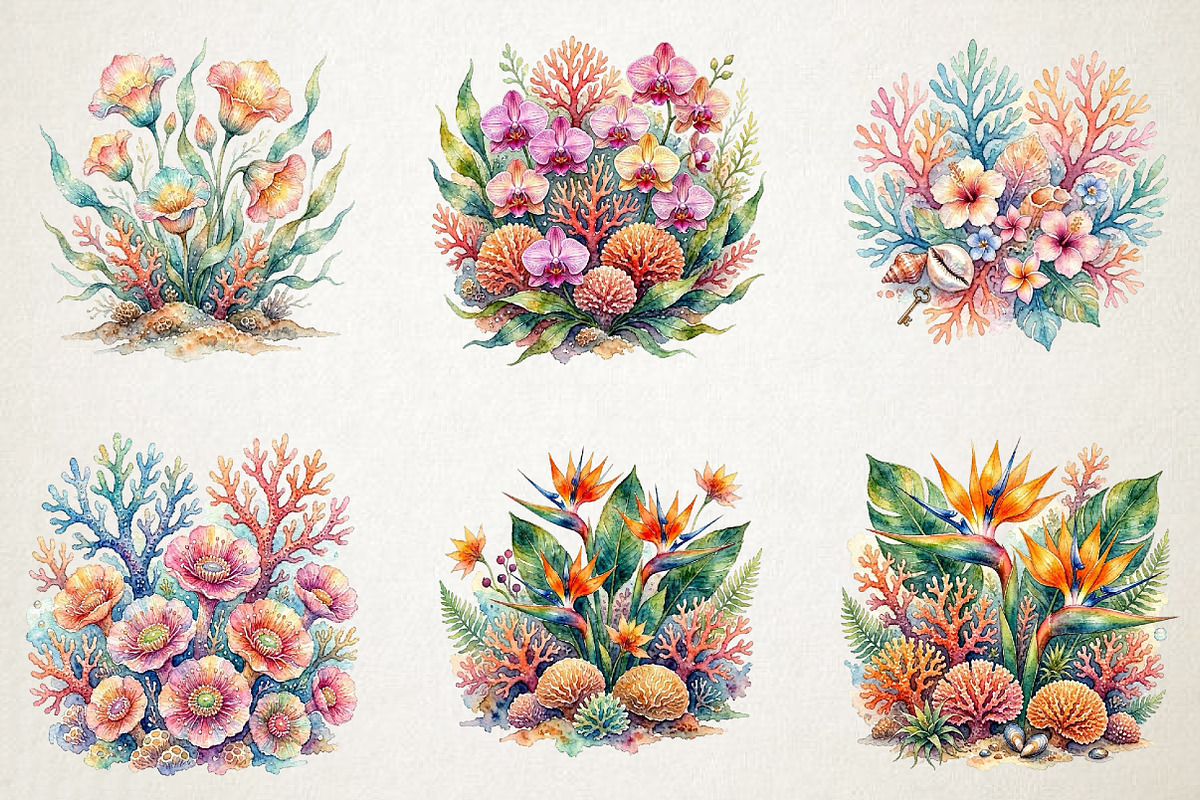 Watercolor Floral Reef PNG Clipart, a Seasonal Illustration by RobertsArt (Photo 2 of 6)
