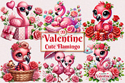 Valentine Cute Flamingo Clipart, a Seasonal Illustration by Craft Nest (Thumbnail 1 of 5)