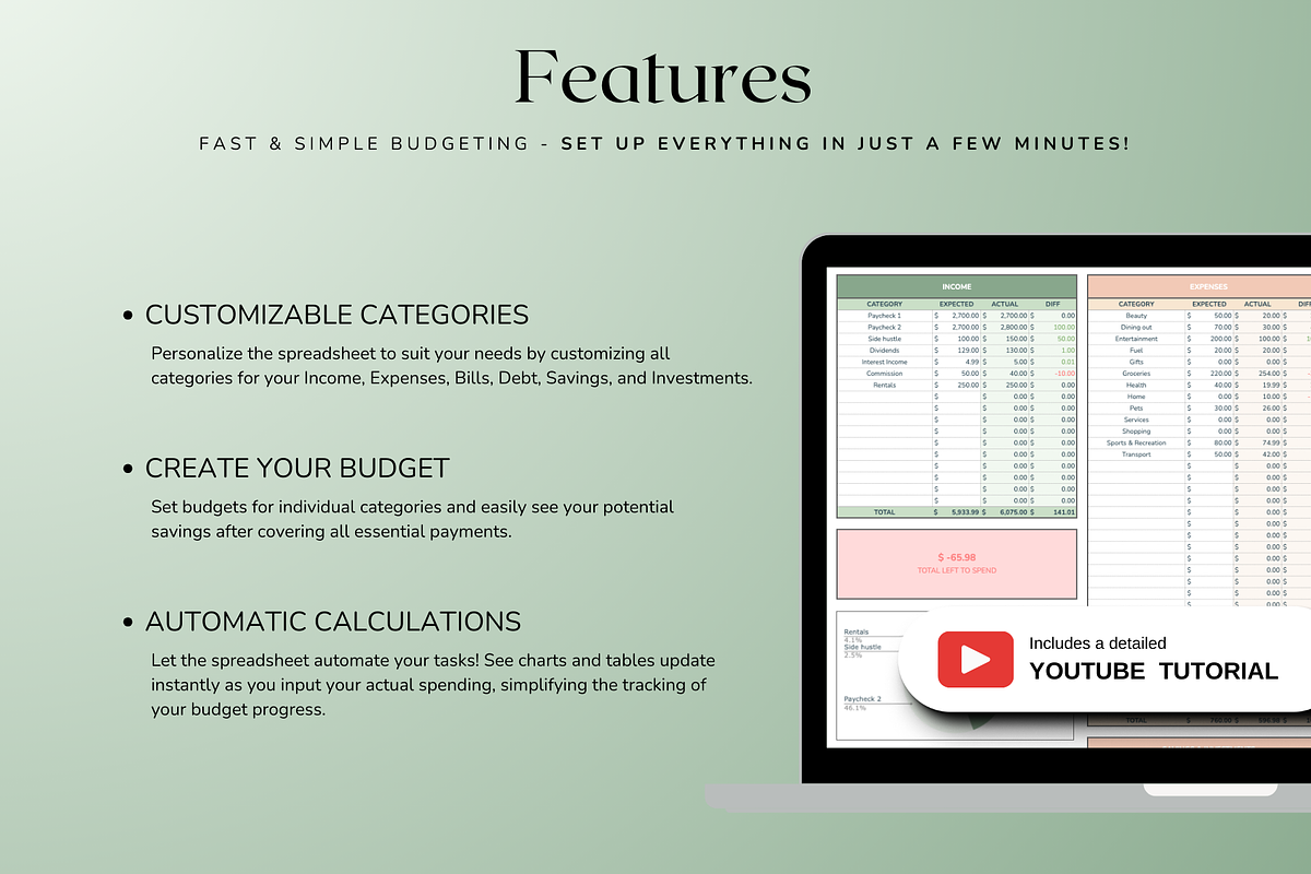 Simple Monthly Budget - Green, a Templates & Theme by The Creative Plans co (Photo 3 of 10)