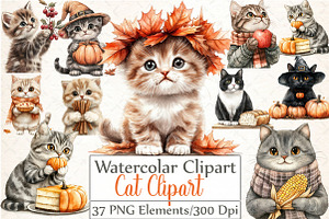 Thanksgiving Cat Clipart, an Illustration by DreamCafeArt