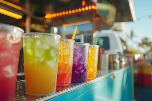 Vibrant iced drinks in a rainbow of, a Food & Drink Photo by MistyDay