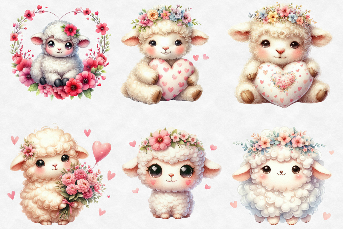 Cute Valentine Sheep Clipart, an Illustration by Designworld (Photo 3 of 6)