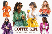 Coffee Girl Clipart Watercolor PNG, a Decorative Illustration by Maysa Art (Thumbnail 1 of 4)