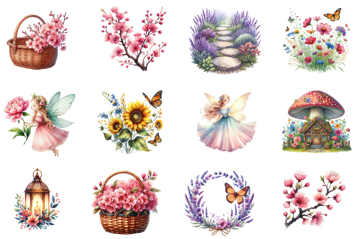 Fairy Garden Watercolor Clipart, an Illustration by Designworld (Photo 3 of 5)