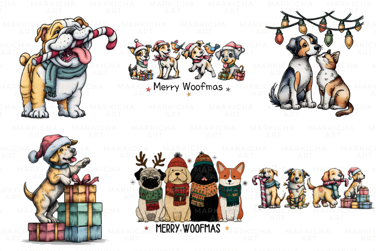 Christmas Dogs Clipart Bundle, an Illustration by Markicha Art (Photo 2 of 7)