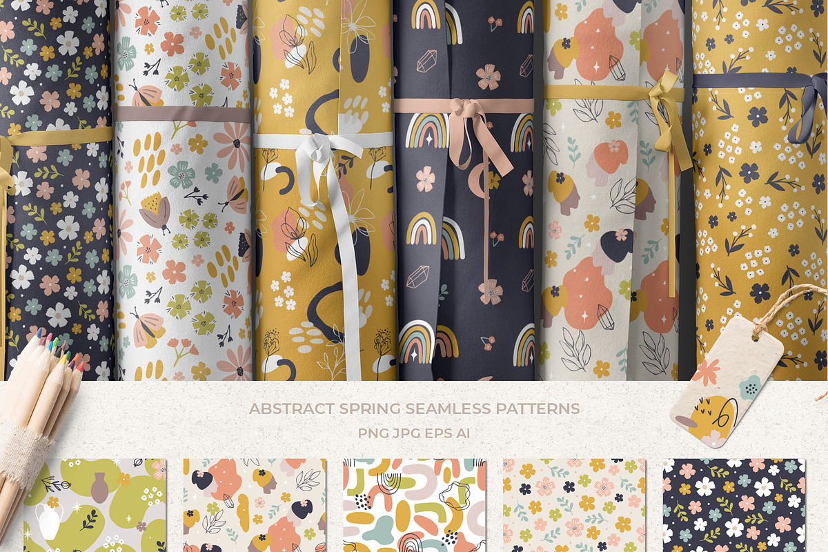Abstract spring patterns & clipart, an Illustration by Cozy pattern shop