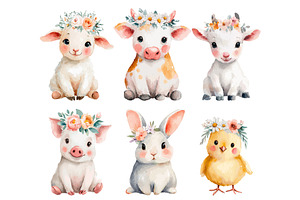 Cute baby farm animals set, an Animal Illustration by Ksania