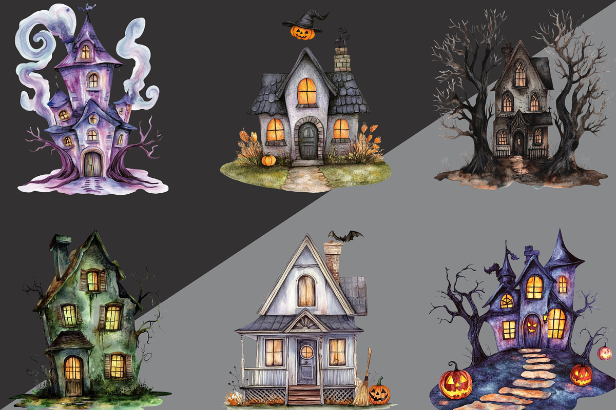 Watercolor Halloween House Clipart, an Illustration by Black Bird Studio (Photo 5 of 6)