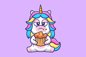 Cute Unicorn Eating Muffin Cupcake, an Animal Illustration by Catalyst Labs