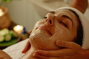 A woman getting a facial mask treatm, a Photo by Iftikhar Alam