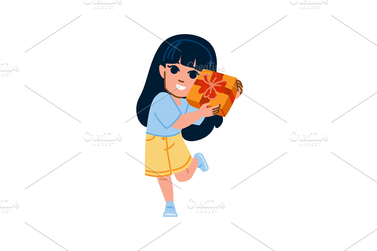 Happy girl holding gift box, an Object Illustration by pikepicture