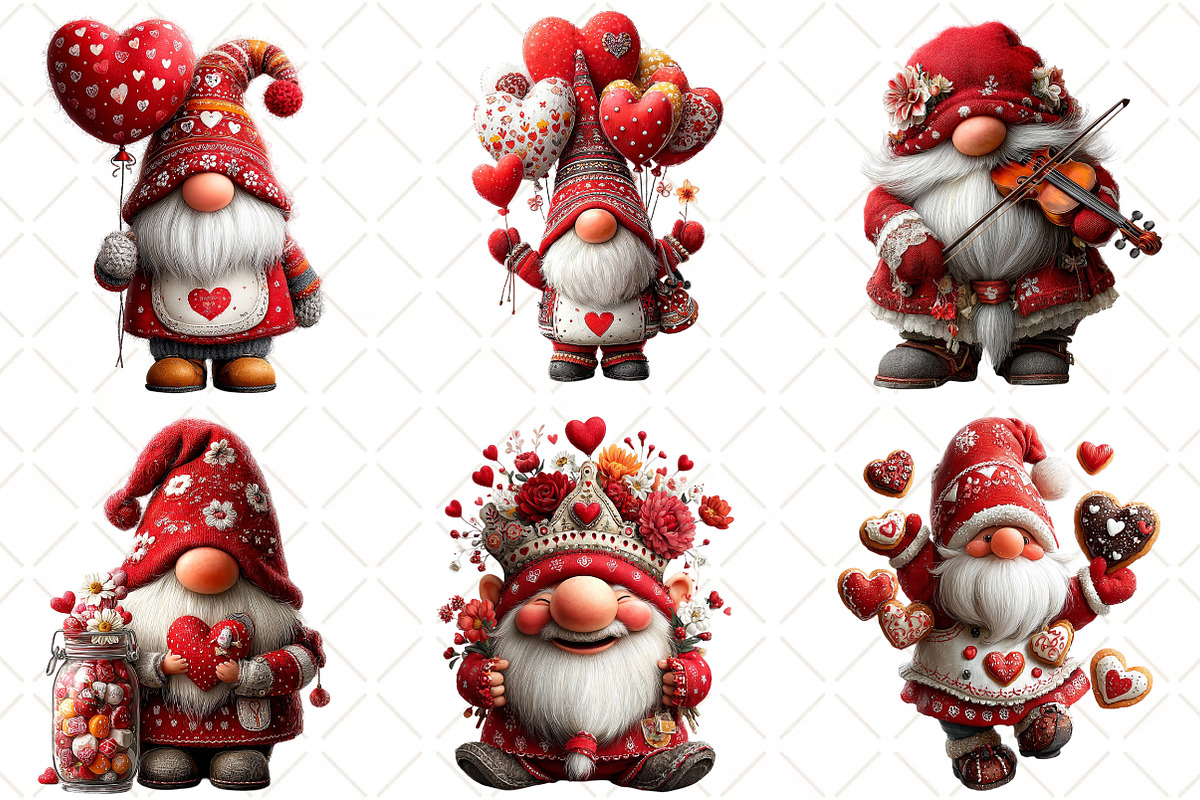 Whimsical Valentines Gnome Clipart, an Illustration by Black Bird Studio (Photo 2 of 6)