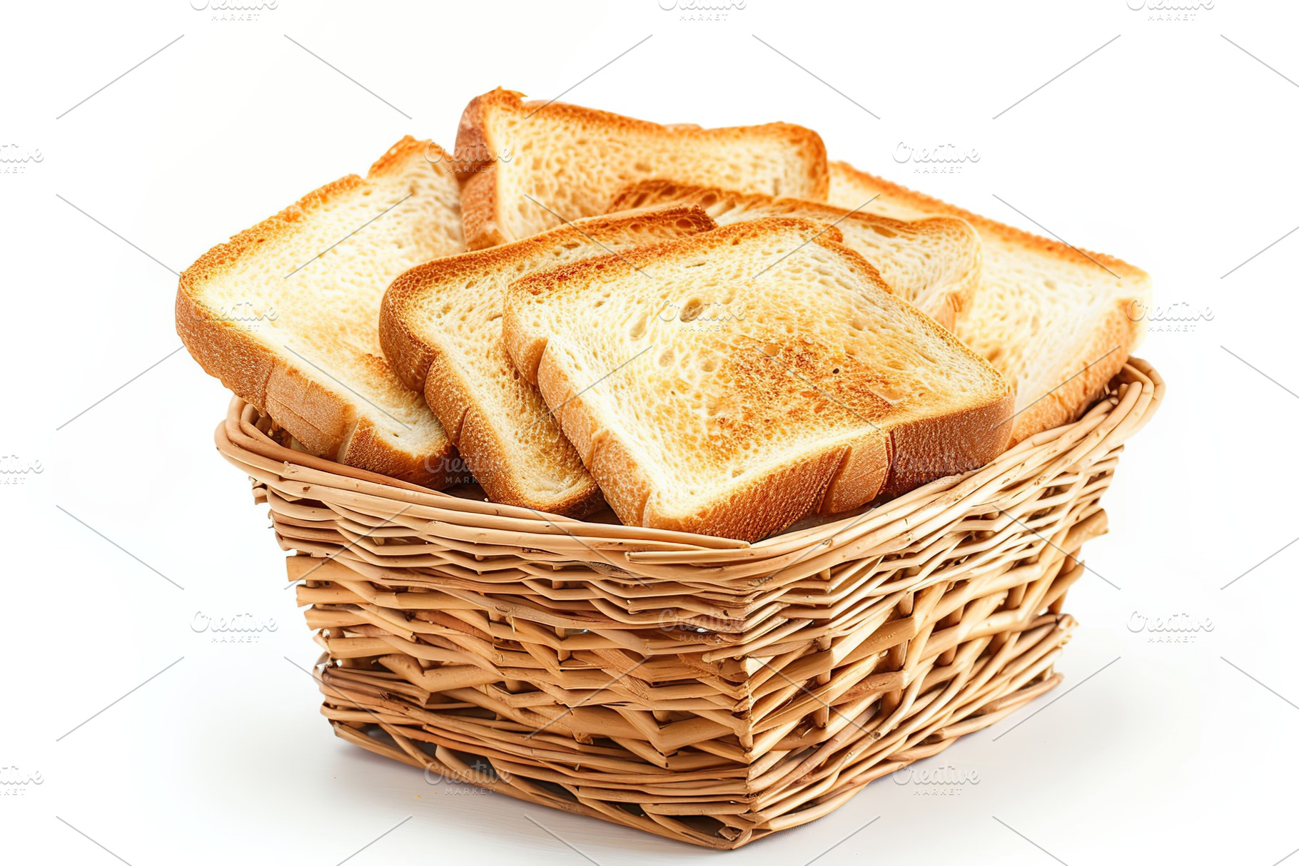 Toast breads in basket isolated on white background, a Food & Drink Photo by AlyaAnd