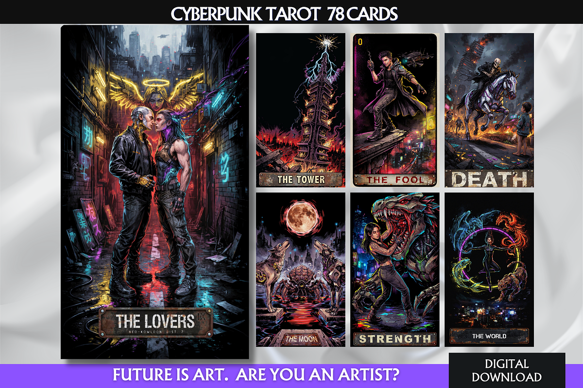 Cyberpunk Tarot Cards Deck, an Object Illustration by Mugio (Photo 1 of 4)
