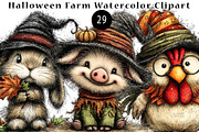 Halloween Farm Watercolor Clipart, a Seasonal Illustration by CreationArt (Thumbnail 1 of 5)