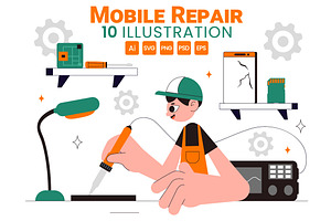10 Mobile Repair Illustration, a Technology Illustration by denayunebgt