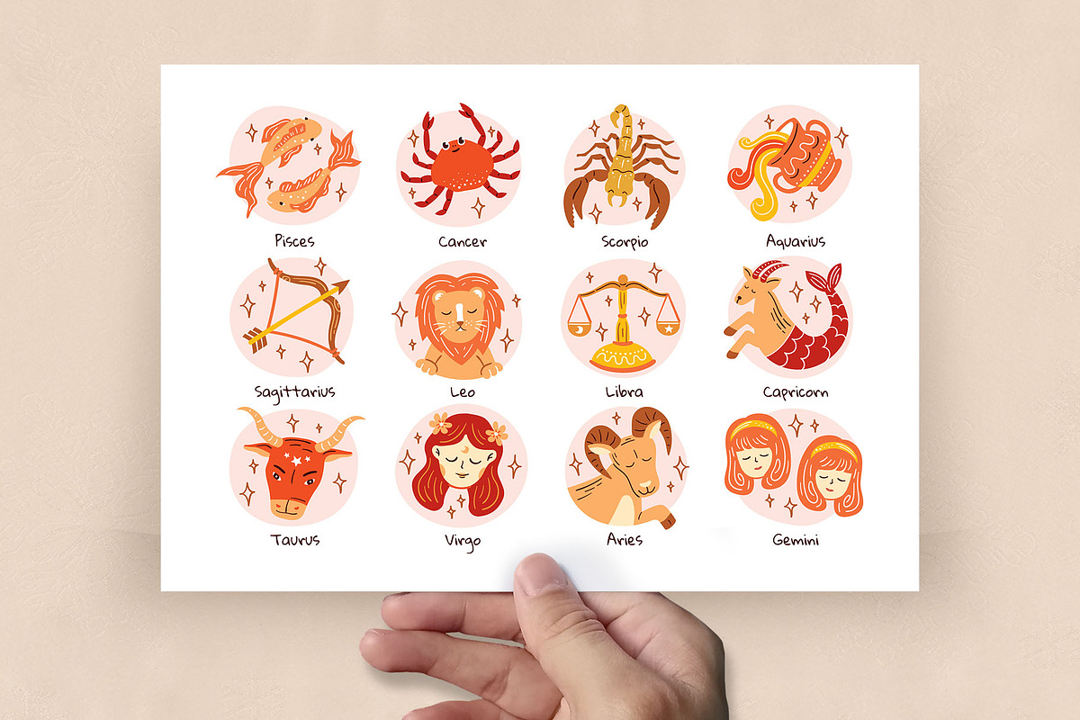 12 Zodiac Signs Illustration Set, an Illustration by DesignerCandies (Photo 3 of 3)