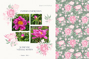 Seamless pattern set with peonies., a Decorative Illustration by GenziWorkshop (Thumbnail 10 of 12)