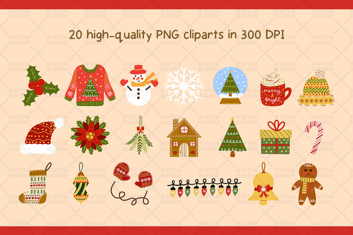 Christmas Doodles Graphic Set, a Pattern Graphic by Drafts n Doodles (Photo 2 of 6)