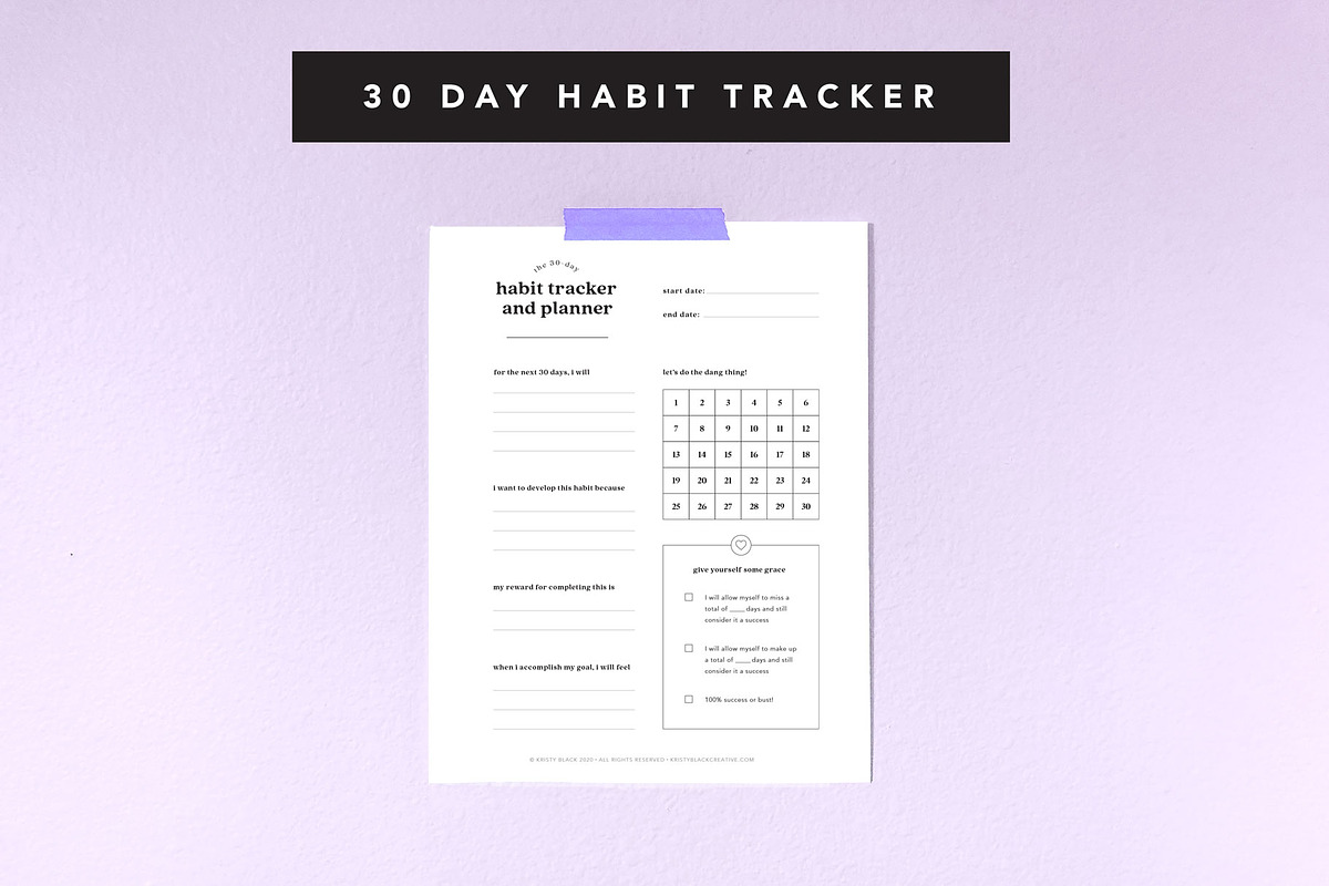 Habit Tracker Printable—1 New Habit, a Templates & Theme by Kristy Black Creative (Photo 1 of 2)